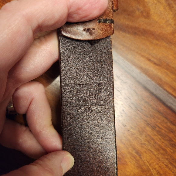 Men's Leather Belt Brown Nice Condition Weathered Silver Buckle Large - Picture 6 of 7